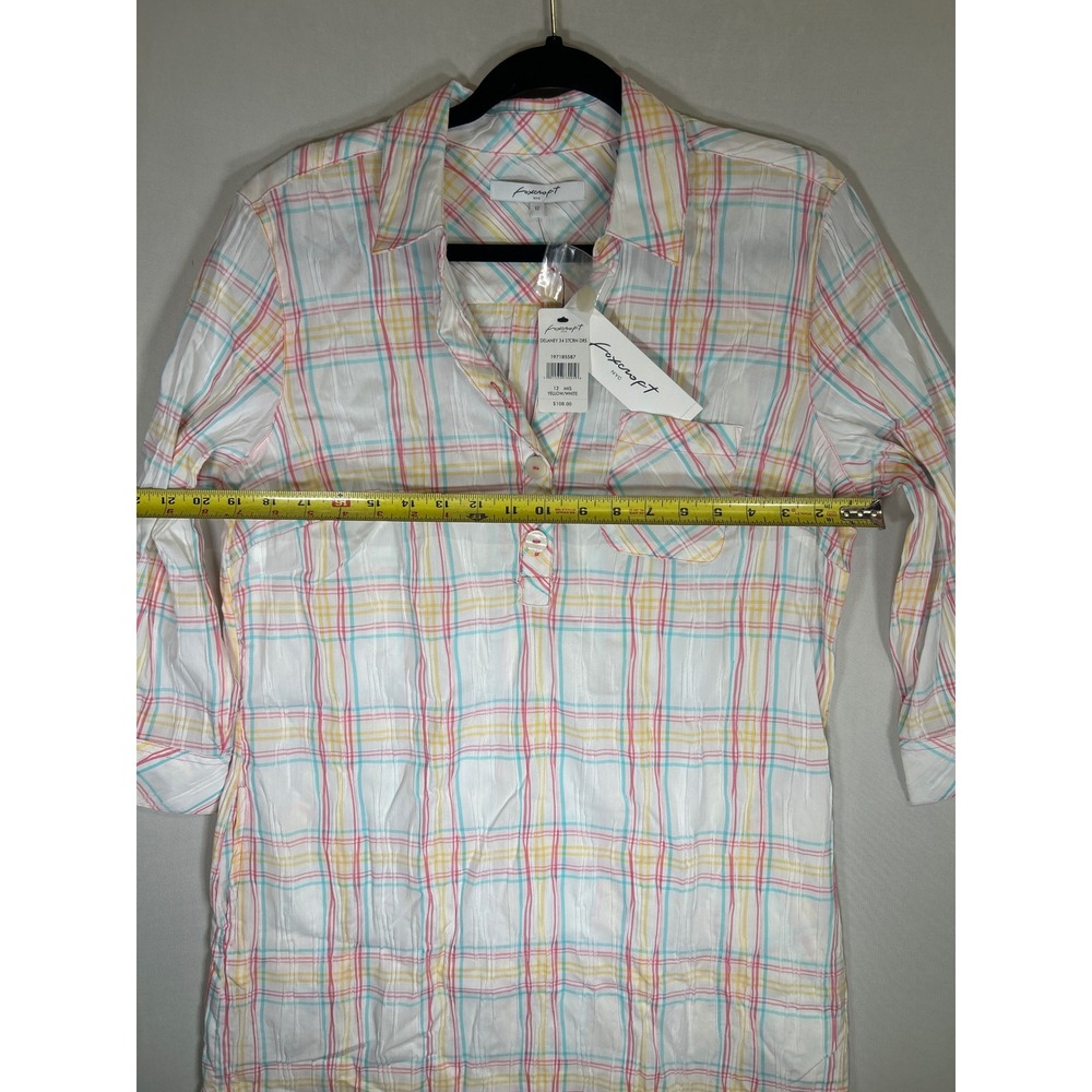 Foxcroft Plaid Shirt Dress 3/4 Sleeve Pocket Collared Size 12 - Picture 9 of 10